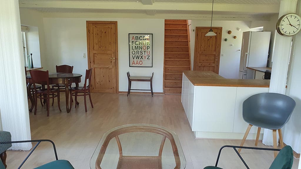 Interiør i ferielejligheden til SLotsgåden i Jels